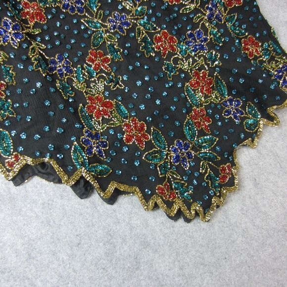 Lawrence Kazar Top Adult Women Beaded Floral  Short Sleeve Blouse Silk 2X Plus - Picture 4 of 16